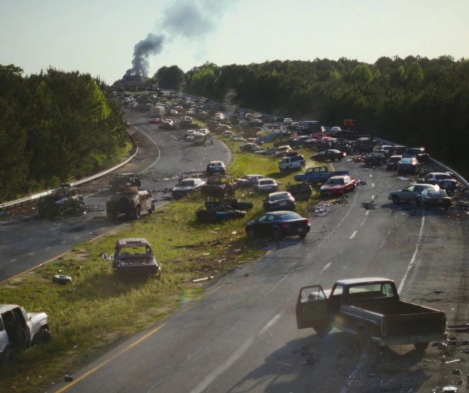 Autostrada distrutta dopo un bombardamento